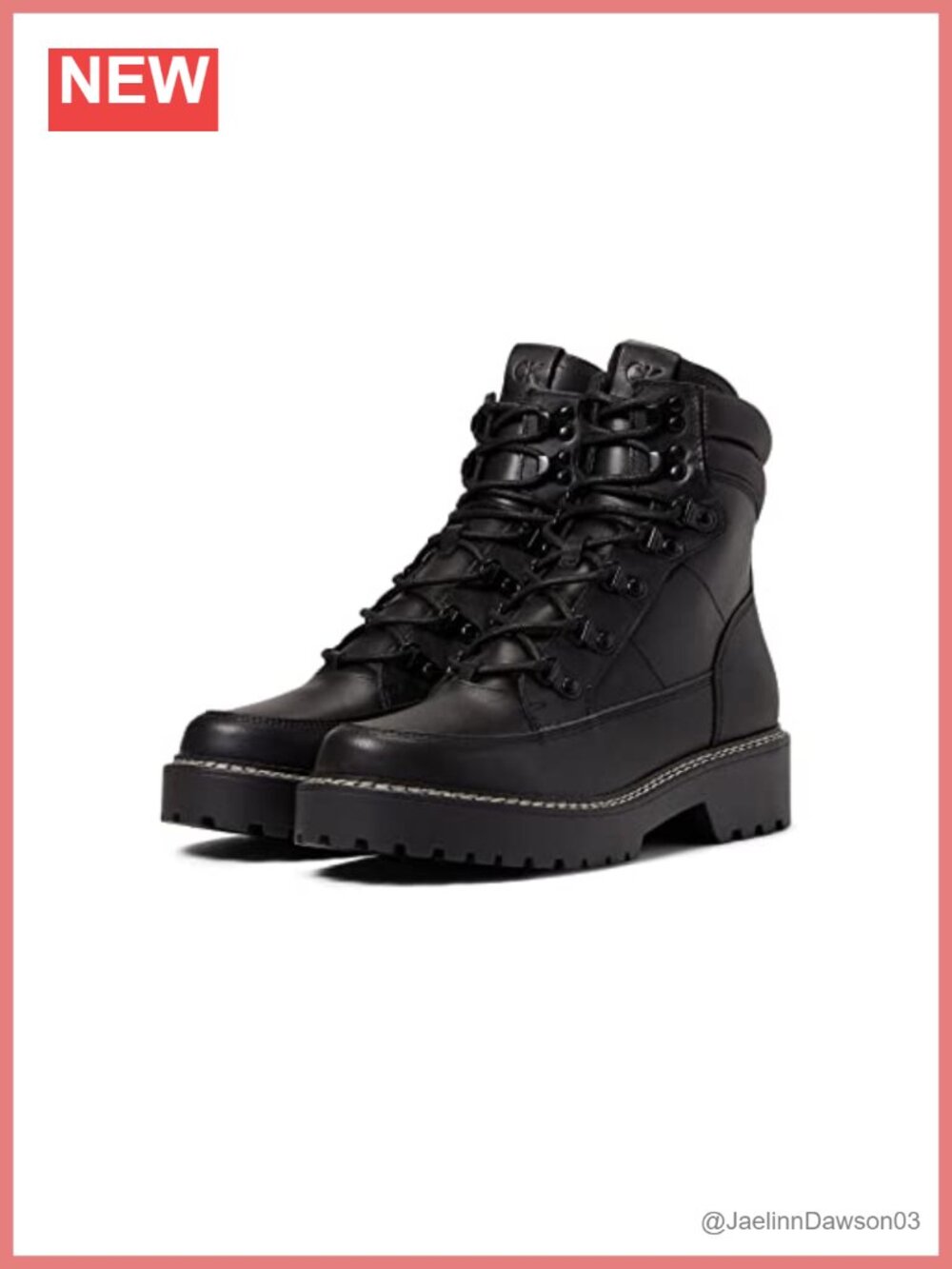 Calvin Klein Women's Shania Lace Up Leather Ankle Bootie Block Heel